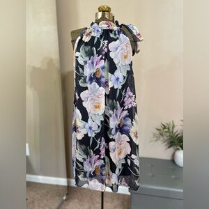 Scandal Italy Silk Floral Halter Mini Dress Tie Neck Spring Summer Wedding Guest